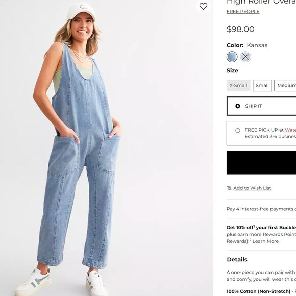 We the Free People High Roller denim jean baggy overalls jumpsuit onesie XS - Picture 9 of 16